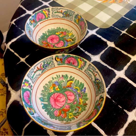 Noh Decorations Inc Rice Soup Bowls Set Of 2 W/gold Trim 5” W -3” Deep